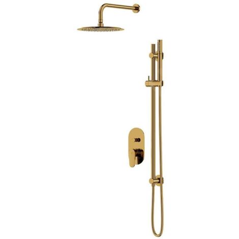 Cersanit Inverto - Set de douche avec mitigeur encastré, avec corps d’encastrement, diamètre 25 cm, 2 jets, doré S952-007