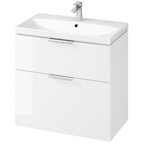 Cersanit – Meuble lave-mains suspendu 74x79x45 cm – 2 tiroirs avec fermeture lente – Lavabo céramique sanitaire – S801423
