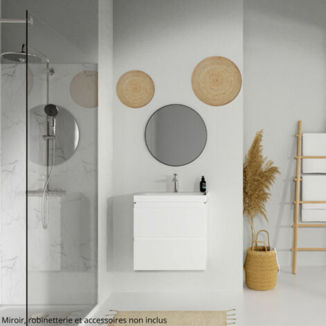 Cersanit – Meuble lave-mains suspendu avec lavabo céramique – 2 tiroirs – Dimensions 57x60x45 cm – Système de fermeture silencieux - S801-223-DSM