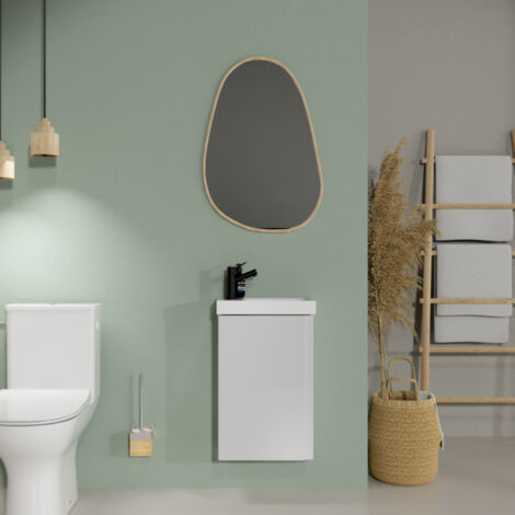 Cersanit – Meuble lave-mains suspendu gris 59x39x22 cm – 1 porte avec charnières G/D – Aggloméré peint – Lavabo céramique sanitaire - S801-217-DSM