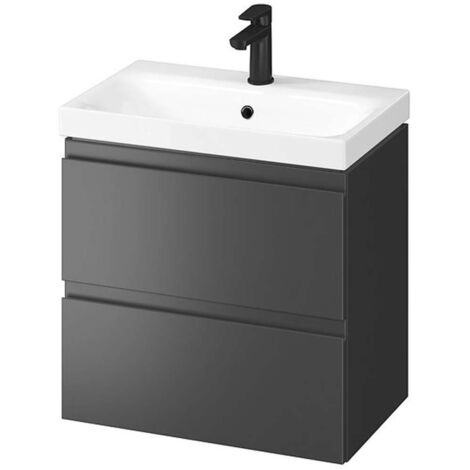 Cersanit – Meuble suspendu avec lavabo céramique 60 cm – 2 tiroirs anthracite – Système de fermeture silencieux – Pour salle de bain moderne - S801-469-DSM