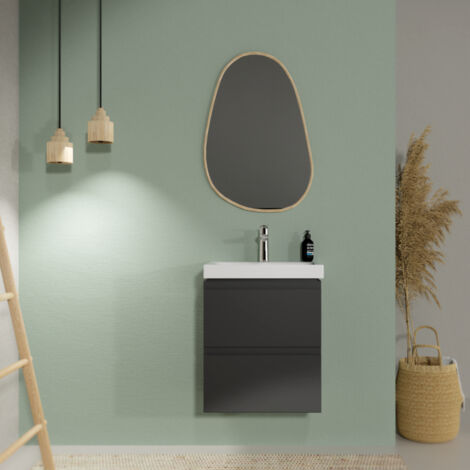 Cersanit – Meuble suspendu avec lavabo céramique 57x50 cm – 2 tiroirs anthracite – Système de fermeture silencieux – Installation murale - S801-470-DSM