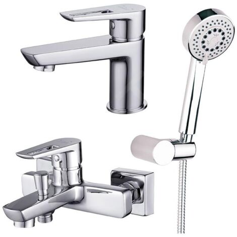 Cersanit Mille - Set de mitigeur de lavabo et de baignoire avec accessoires, chrome S952-003