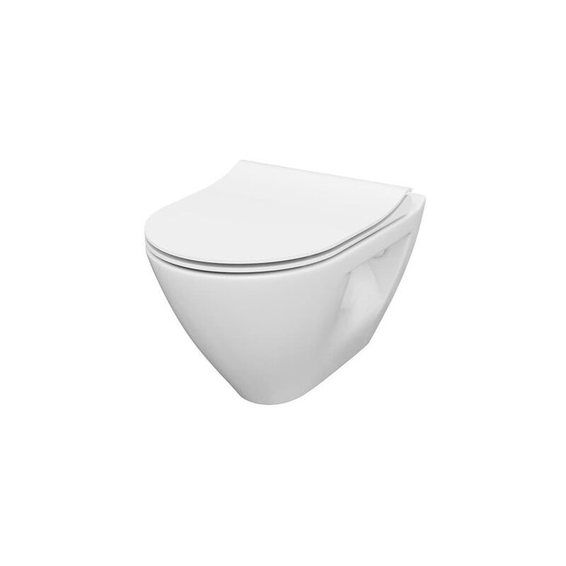 Mille Wall mounted toilet bowl without rim with softclose seat, White (S701-454-ECO) - Cersanit