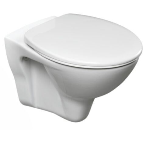 Cersanit – WC suspendu céramique 35,5x52x37,5cm – Abattant thermoplastique SLINEPRO – Chasse d'eau 3/6l – Charnières plastiques avec montage dissimulé
