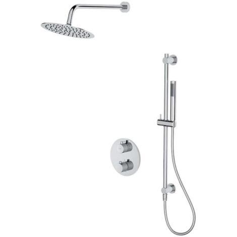 Cersanit Zen - Set de douche avec thermostat encastré, avec corps d’encastrement, diamètre 25 cm, chrome S952-032