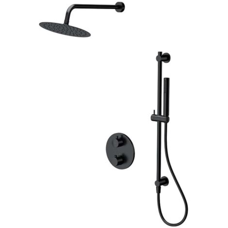 Cersanit Zen - Set de douche avec thermostat encastré, avec corps d’encastrement, diamètre 25 cm, noir S952-033