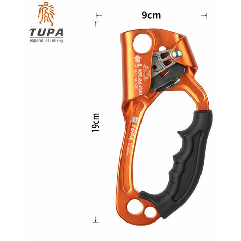 Certifié Main Ascendeur d'escalade Arbre Arboriste Rappel Gear Équipement Corde Pince pour 812 MM Corde--Orange [main droite].