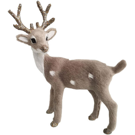 Cervatillo decorativo – figura de peluche de cervatillo – cervatillo de peluche realista hecho de plástico y pelo gris, 15 x 15 cm – accesorio para el hogar