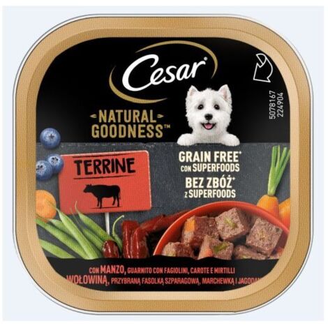 Cesar natural goodness terrine manzo guarnito con fiagioli, carote e mirtilli 100 g