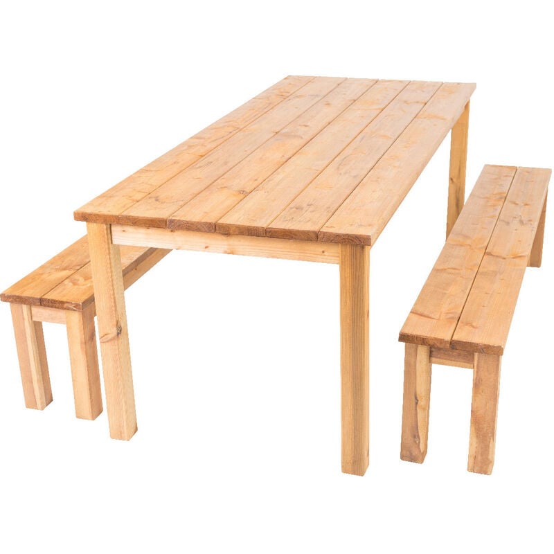 Cesis - Table bois avec 2 bancs en bois de pin imprégné