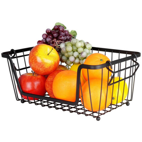Cesta apilable de metal negro para frutas y verduras (35 x 20 x 13,5 cm)