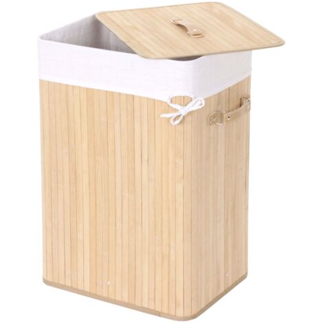 Cesta borsa portabiancheria bagno elegante HHG-118 legno bambù 32x43x61cm 70l naturale