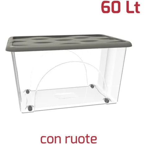 LGVSHOPPING Cesta Box Storage Dune 60LT 4 Ruote Salvaspazio Trasparente e Talpa 40x60xh33cm