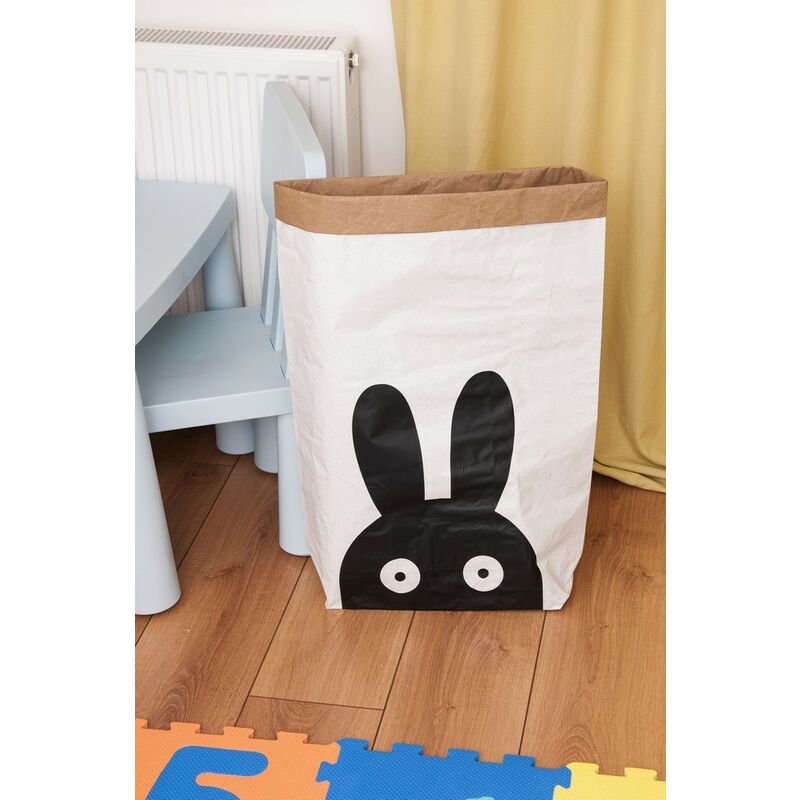

Cesta Bunny - Soporte para juguetes - para ninos - para dormitorio, sala de estar - Blanco, Negro en Papel Kraft, Vinilo, 50 x 15 x 60 cm