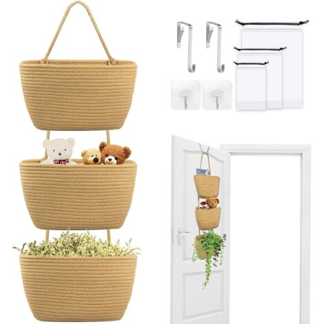 Cesta colgante de 3 niveles para puerta, organizador de almacenamiento para puerta, organizador de pared con gancho y bolsa de almacenamiento