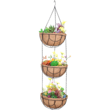 Cesta colgante de fibra de coco, de 25,5/30,5 cm de diámetro, con cadena metálica - para plantas de interior y jardín y decoración.