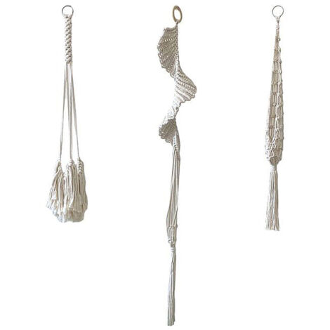Cesta colgante de macramé hecha a mano, bolsa de flores de estilo bohemio de tres piezas (1004+1005+1006) para plantas de pared, decoración moderna para el hogar en Francia.