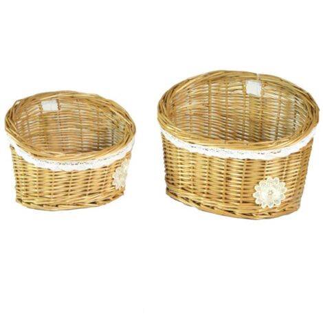 Cesta colgante de mimbre 1-2 lorraine con puntilla y flor blanca cm25x16h12/19