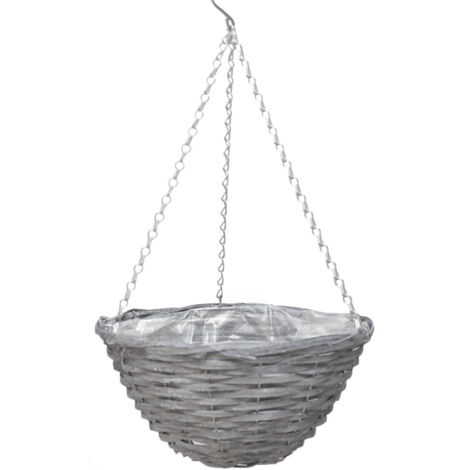 Cesta colgante de ratán [Grande] + Original + Cesta de pared y techo para uso interior y exterior [30x15cm, gris]