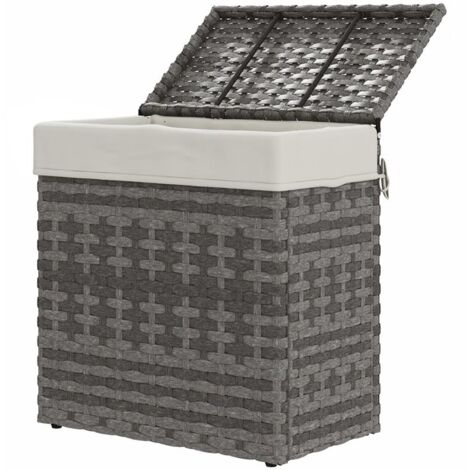 CESTA CONTENITORE DA GIARDINO E CASA IN RATTAN CON TESSUTO INTERNO. 57X34X62CM. GRIGIO