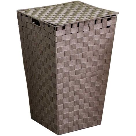 Cesta cuadrada de poliéster gris tórtola forrada cm33x33h53