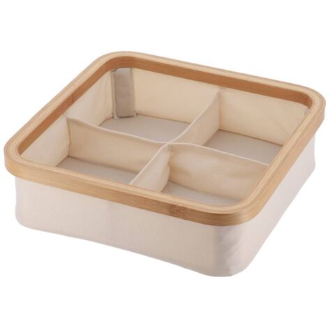 Cesta cuadrada plegable de poliéster 4 compartimentos bambú flejado - bambú natural - Tendance