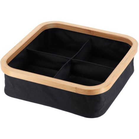 Cesta cuadrada plegable poliéster 4 compartimentos bambú flejado - bambú negro - Tendance