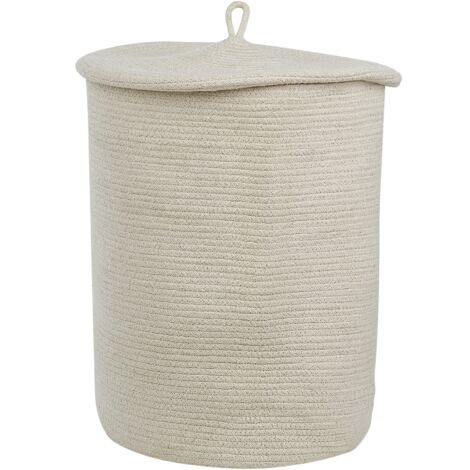 Cesta de algodón blanco crema 52 cm patrón a rayas tapa accesorio boho Silopi