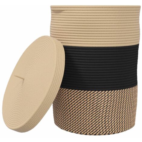 Cesta de almacenaje con tapa algodón negro y beige Ø37x50 cm vidaXL