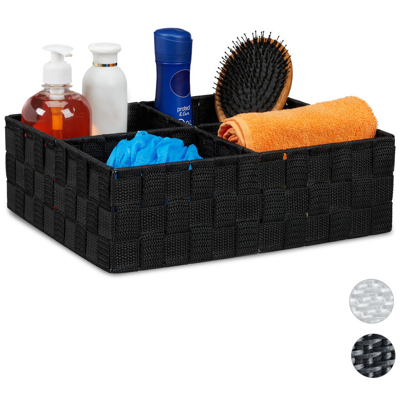 

Cesta de almacenaje para baño, Cuatro compartimentos, Neceser, Organizador, 10x32x27 cm, 1 Ud., Negro