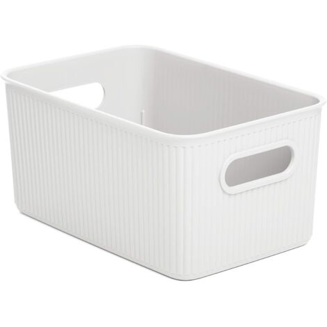 Cesta de almacenaje rectangular Baobab, 5 L de capacidad, polipropileno, sin BPA, color blanco pergamón. Medidas: 18,1 x 27,2 x 13 cm.
