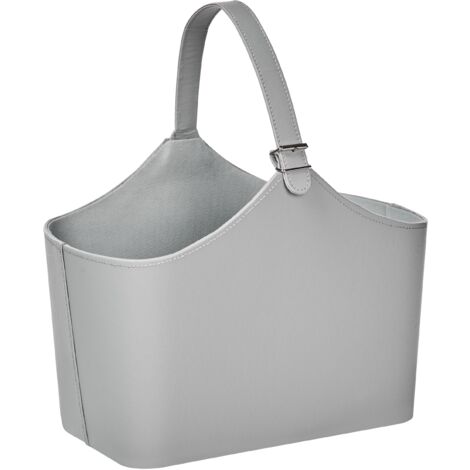 Cesta de almacenaje tradicional hecha a mano con asas revistero de piel sintética gris Elam