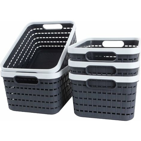 Cesta de almacenamiento, cesto de ropa de plástico gris oscuro, cesta organizadora para dormitorio, baño, cocina, cajón, estantes, 23,4 x 17,5 x 12 cm, paquete de 5