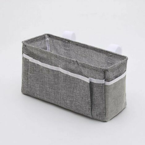 Cesta de almacenamiento colgante para cabecero, litera, dormitorio, libro, teléfono, revista, cama, cabecera fácil de instalar (gris oscuro)