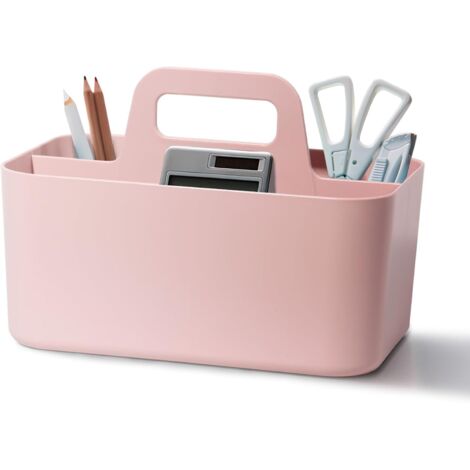 Cesta de almacenamiento con asas, cesta de plástico, cesta de limpieza, cesta para manualidades, cesta de escritorio, portalápices, tocador de baño - Rosa