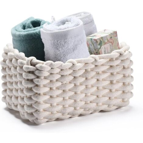 Cesta de almacenamiento de algodón - 25 x 17 x 13 cm - Blanco - Almacenamiento de baño - Adecuado para cambiador - Cesta - Almacenamiento de papel higiénico - Cesta de almacenamiento tejida