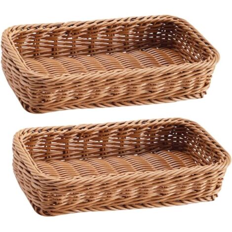 Cesta de almacenamiento de utensilios de ratán de 2 piezas, bandeja para cubiertos tejida, cesta de cocina rectangular