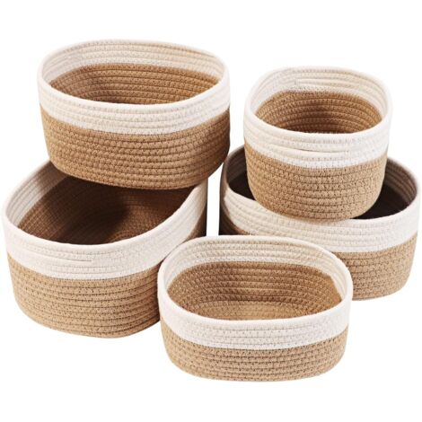 Cesta de almacenamiento, juego de 5 cestas de almacenamiento de algodón tejido, cesta de almacenamiento para baño, cocina, organizador de cambiador de bebé, caja de almacenamiento decorativa para bebé