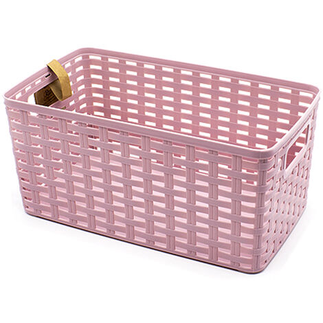 Cesta de almacenamiento organizador Rattan mimbre 18 Litros Rosa