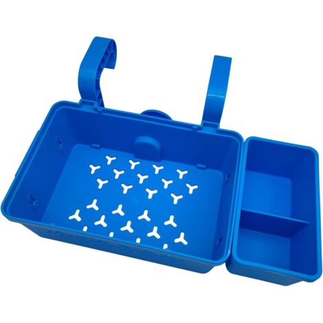 Cesta de almacenamiento para piscina, cesta ajustable para piscina enterrada, doble gancho, estante de almacenamiento ligero para jardín, piscina, patio, azul