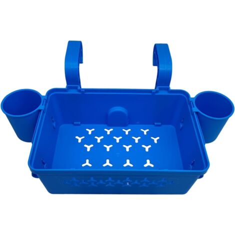 Cesta de almacenamiento para piscina, cesta para piscina elevada con portavasos, cesta de almacenamiento para piscina reforzada, azul