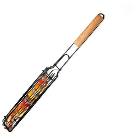 Cesta de barbacoa de acero inoxidable de 49 cm de largo, cesta para perritos calientes, juego de cestas para barbacoa, cesta para brochetas para asar verduras, mariscos y carne.