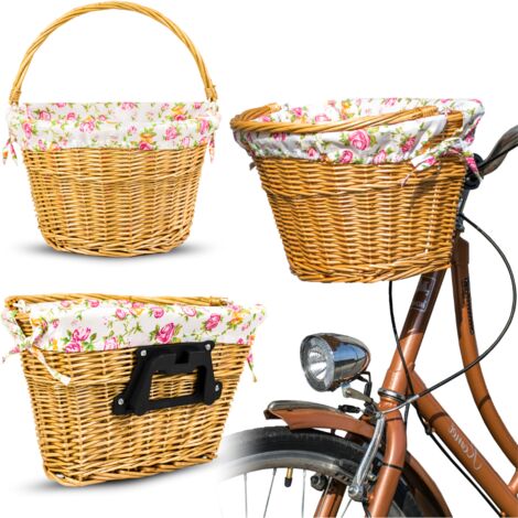 Cesta de bicicleta de mimbre natural con inserto para manillar, flores clic, enchufable
