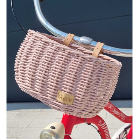 Cesta de bicicleta infantil de mimbre rosa con correas Dumpy