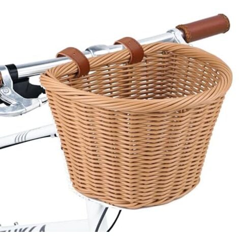 ODIPIE Cesta de bicicleta semicircular tejida elegante para manillar delantero de bicicleta de adulto con correas de cuero ajustables, cesta impermeable para guardar bicicletas - 28 x 23,5 x 19,5 cm, marrón