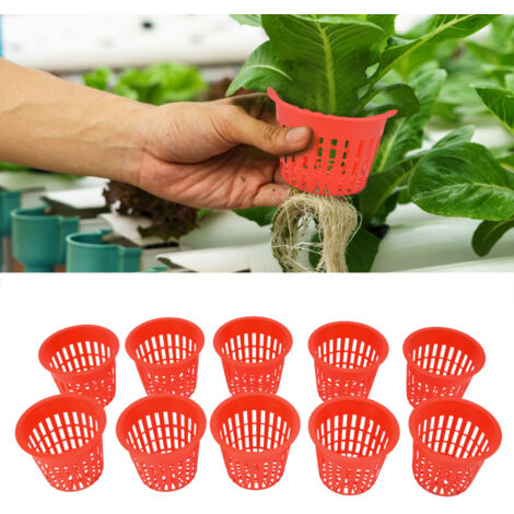 Cesta de cultivo hidropónico – 10 unidades – cesta de plantación de malla plástica (8,3 x 6,5 x 5,5 cm) – Roja