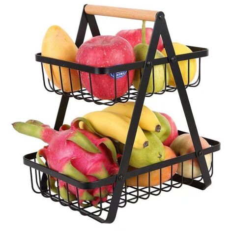 Cesta de dos niveles para frutas y verduras, soporte de encimera de cocina, cesta de malla metálica para cebollas y aperitivos.