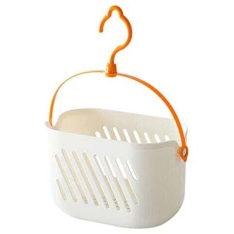 Cesta de ducha colgante grande de plástico KZQ (23 x 13 x 14 cm) - Cesta de almacenamiento portátil con ganchos para el hogar, el baño y la cocina - Cesta de ducha de plástico blanca