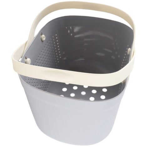 Cesta de ducha portátil con orificios de ventilación, gran capacidad, fabricada en plástico, con asas, para baño, color gris.
